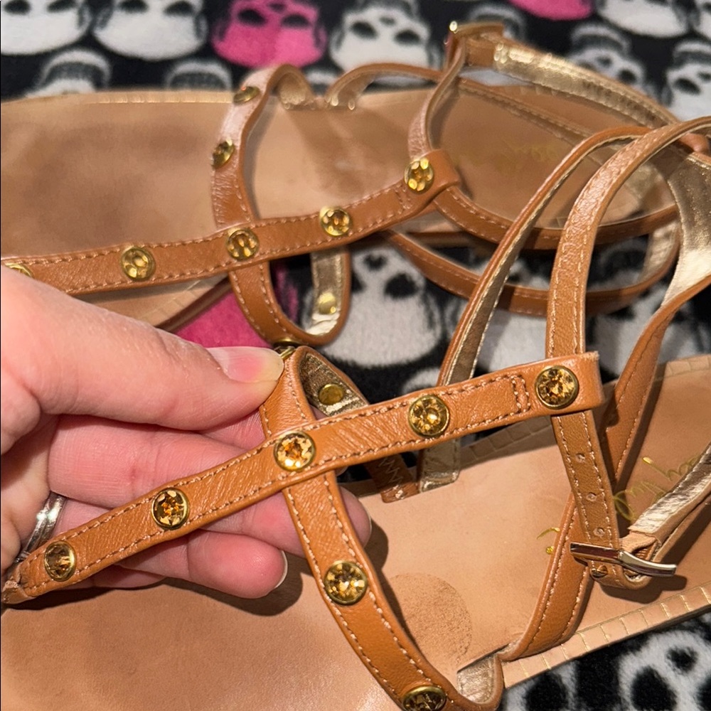Brown Leather Sandals with Gold Accents - Picture 5 of 5